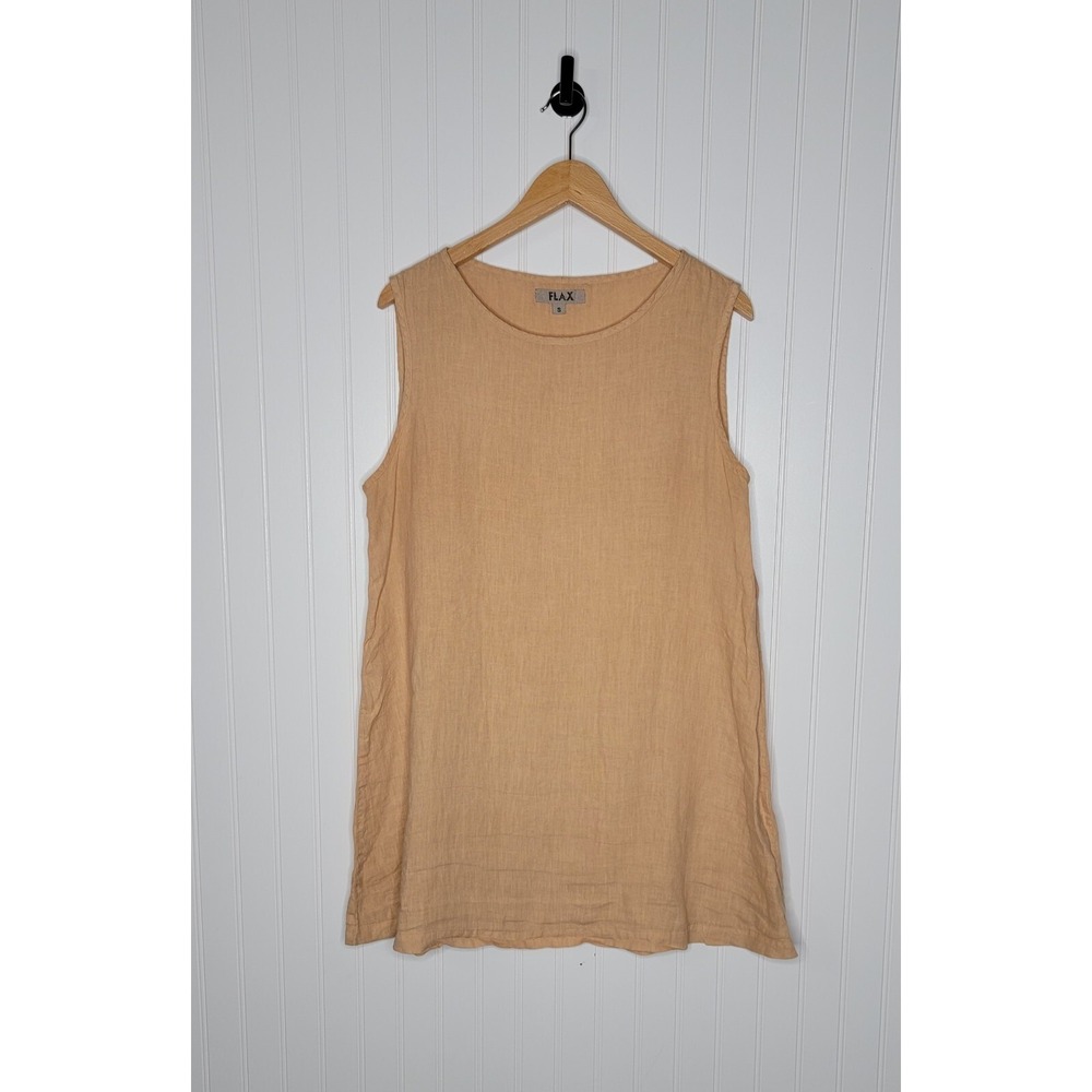 Flax 100% Linen Peach Orange Tunic Tank Top Lagenlook Women's Size Small
